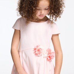 فستان برسمة زهرة ناتئة، باللون الوردي للفتيات الصغيرات